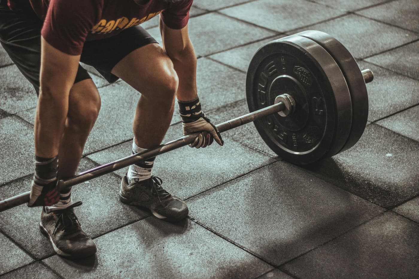 Lifter setting up for a barbell deadlift